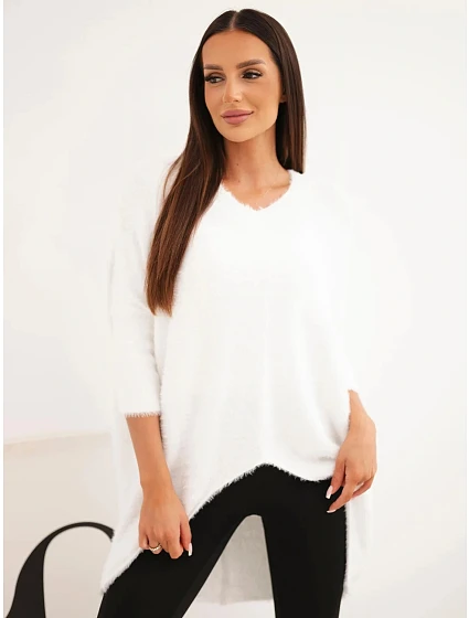 Dámský svetr Plus Size s výstřihem do V ecru Dámský svetr Plus Size s výstřihem do V ecru