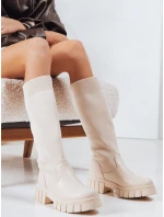 Dámské béžové kozačky model 21993933 - Dstreet Dámské béžové kozačky model 21993933 - Dstreet