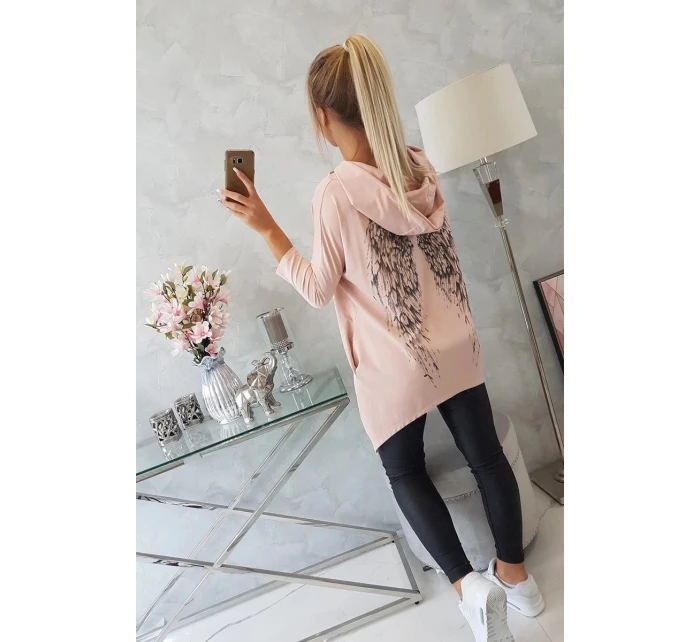 Mikina s potiskem křídel pudrově růžová