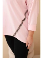 Dámská blůza Plus Size bavlněná s ohrnovacími rukávy a lampasem v leopardím vzoru cukrová růžová