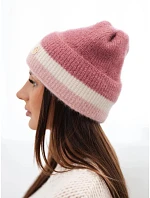 Dámská čepice beanie žebrovaná s ozdobou tmavě růžová+pudrově růžová Dámská čepice beanie žebrovaná s ozdobou tmavě růžová+pudrově růžová