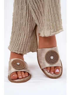 Dámské Pantofle Na Plochém Podpatku S Dekorací model 21696765 Zlaté - S.Barski