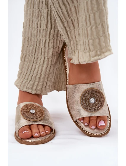 Dámské Pantofle Na Plochém Podpatku S Dekorací model 21696765 Zlaté - S.Barski