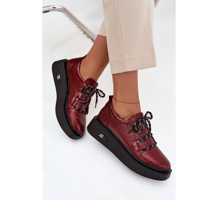 Kožené Lakované Dámské Mokasíny Na Platformě Artiker 57C2046 Bordó