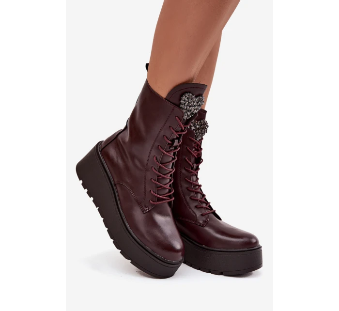 Kožené dámské kotníkové boty s ozdobou vyhřívané bordó Ulrika Kožené dámské kotníkové boty s ozdobou vyhřívané bordó Ulrika