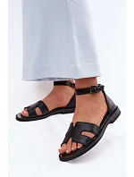 Dámské sandály z pravé kůže na ploché podrážce Vinceza 62305 Černé