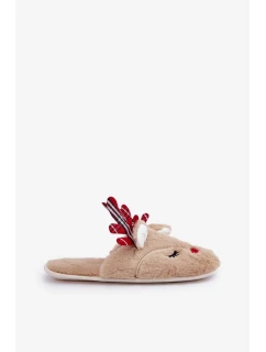 Vánoční Pantofle S Motivem Sobů Béžové Sylaia
