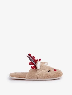 Vánoční Pantofle S Motivem Sobů Béžové Sylaia