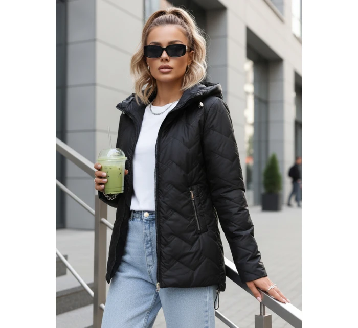 Dámská přechodná prošívaná bunda s kapucí černá FashionStreet TY5611 Dámská přechodná prošívaná bunda s kapucí černá FashionStreet TY5611