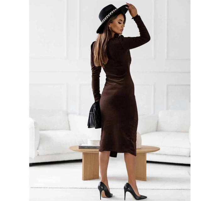 Dámské velurové šaty v čokoládové barvě s nařasením (8219) Dámské velurové šaty v čokoládové barvě s nařasením (8219)