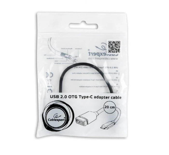 Kabel GEMBIRD A-OTG-CMAF2-01 (USB typ C M - USB 2.0 F; 0,20 m; barva černá)