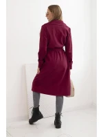 Dámský semišový plášť v pase vázaný s límcem a knoflíky bordový Dámský semišový plášť v pase vázaný s límcem a knoflíky bordový