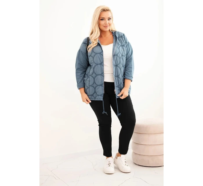 Dámská mikina Plus Size bavlněná rozepínací na zip džínová modrá