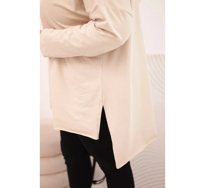 Dámská blůza Plus Size asymetrická s dlouhým rukávem béžová