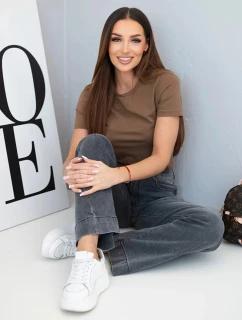 Dámské model 21903502 kalhoty s rovnými nohavicemi a vysokým pasem grafitové - K-Fashion