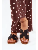 Dámské ploché pantofle s výřezy – černé