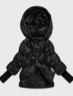 Dámská bunda s pletenými manžetami, oversize, černá (B6078-1)