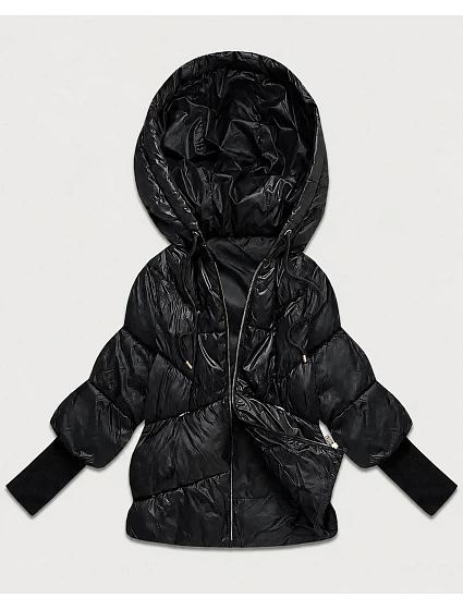 Dámská bunda s pletenými manžetami, oversize, černá (B6078-1)