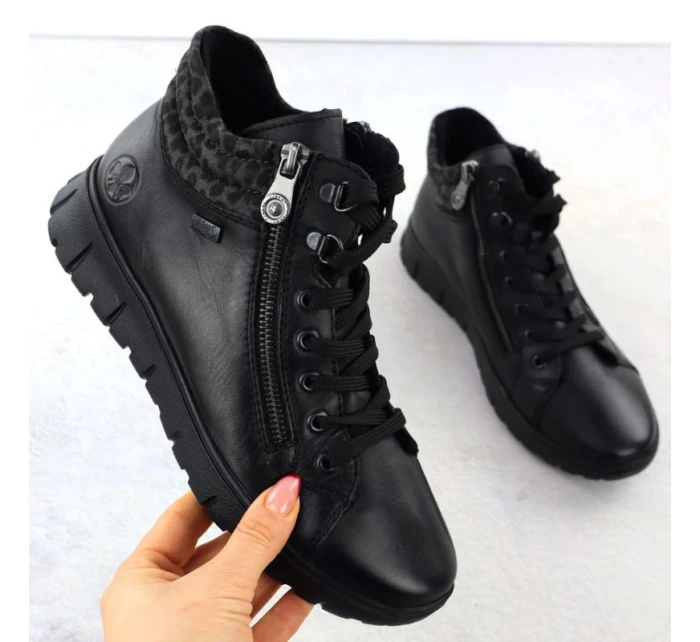 Černé dámské kožené nepromokavé boty Rieker N1305-00 Černé dámské kožené nepromokavé boty Rieker N1305-00