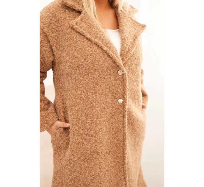 Dámský kabát Plus Size s vlnou a velkým límcem camelový Dámský kabát Plus Size s vlnou a velkým límcem camelový