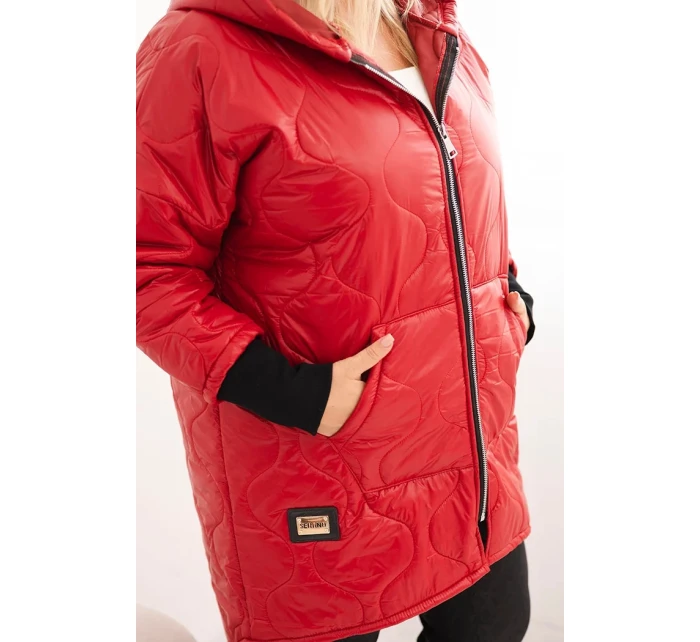 Dámská bunda Plus Size prošívaná s kapucí červená