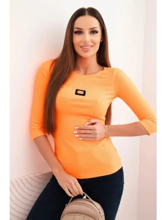 Dámská pruhovaná blůza s 3/4 rukávem a ozdobným nášivkem oranžová