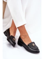 Kožené mokasíny se zlatou ozdobou černé model 21686509 - Laura Messi