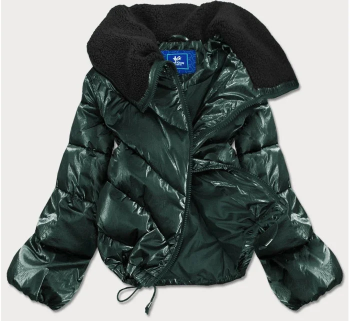 Zelená krátká dámská oversize bunda se širokými rukávy (j9-016)