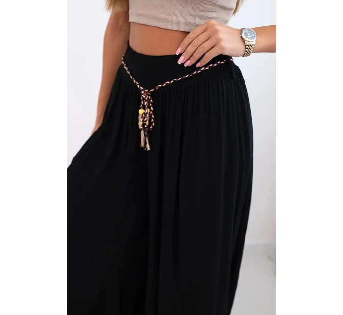 Dámské kalhoty z viskózy se širokými nohavicemi černý