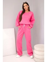 Dámská souprava máslová mikina s broží a kalhoty s rovnými nohavicemi růžový