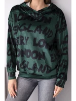 Dámská oversize mikina s kapucí a potiskem tmavě zelená