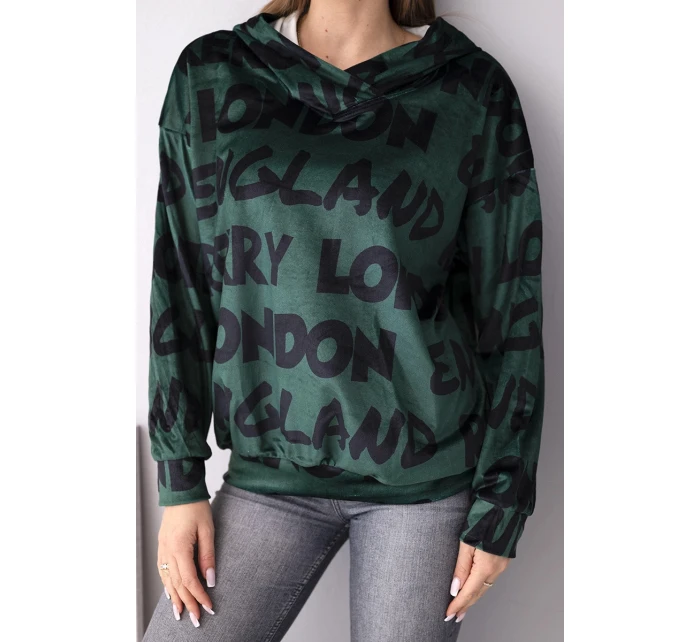 Dámská oversize mikina s kapucí a potiskem tmavě zelená