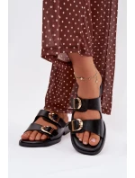 Dámské pantofle se zlatými sponami Černé model 21919167 - Boto