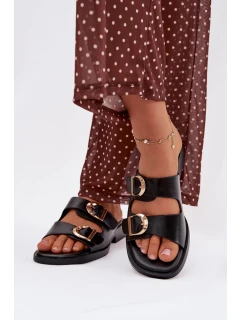 Dámské pantofle se zlatými sponami Černé model 21919167 - Boto