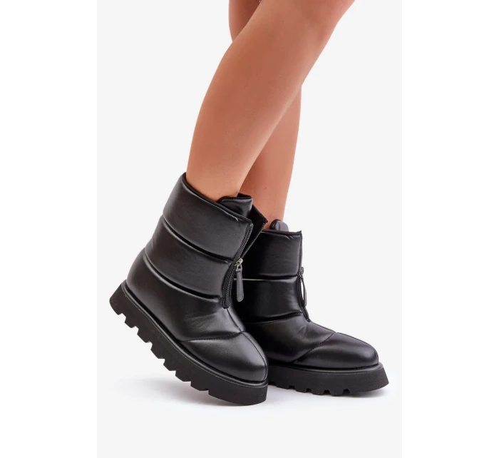 Sněhule Na Platformě S Zipem Eko Kožené Černé Resisia