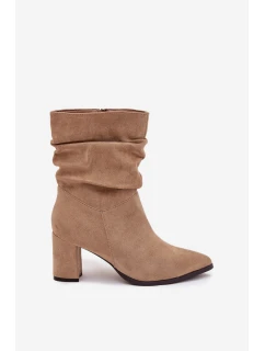 Dámské botky Amelise – na sloupkovém podpatku s řasením, zateplené, béžové