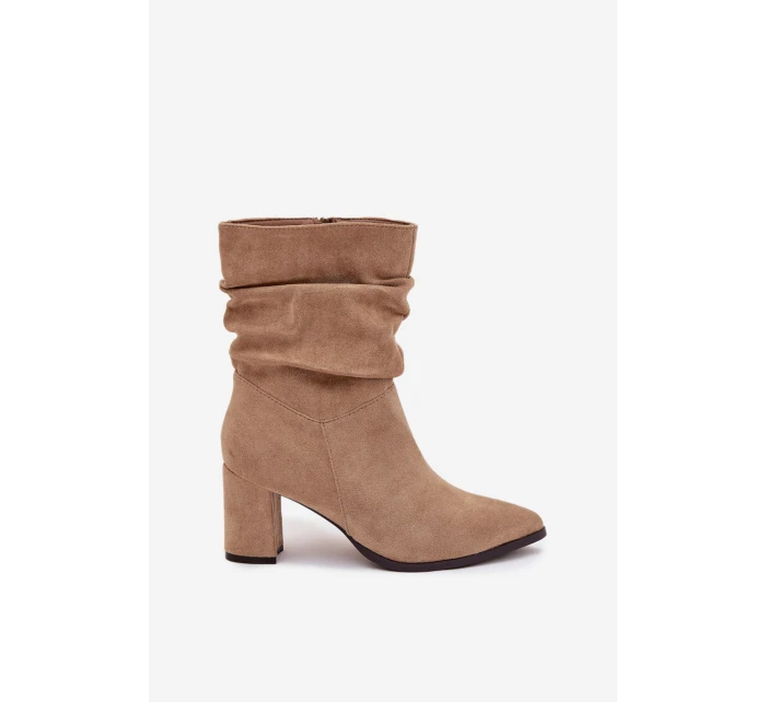 Dámské botky Amelise – na sloupkovém podpatku s řasením, zateplené, béžové