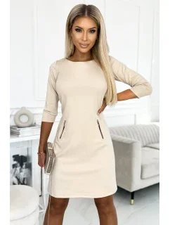 Béžové dámské šaty se zlatými zipy model 18454598 - numoco