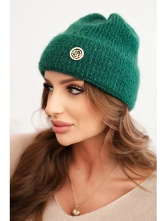 Dámská zimní čepice model 21441770 s ozdobným knoflíkem zelená - K-Fashion