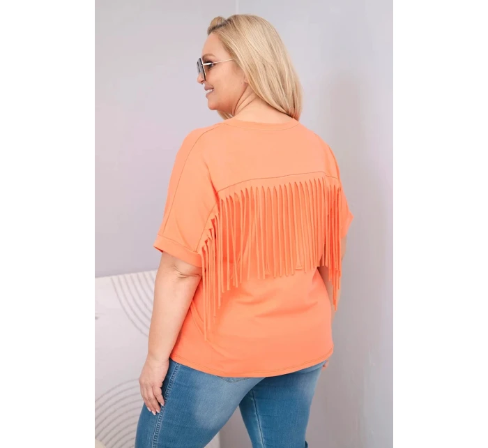 Dámská bavlněná halenka s výstřihem do V a třásněmi na zádech lososová