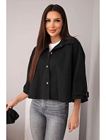 Dámská jarní bavlněná bunda model 22084767 na knoflíky s límcem černá - K-Fashion