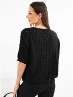 Dámský bavlněný model 22391368 svetr s krátkým rukávem černý - K-Fashion Dámský bavlněný model 22391368 svetr s krátkým rukávem černý - K-Fashion