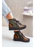 Kožené Boty Na Platformě A Klínu Maciejka 06702-09 Zeleno-Zlaté