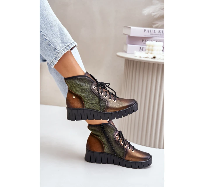 Kožené Boty Na Platformě A Klínu Maciejka 06702-09 Zeleno-Zlaté