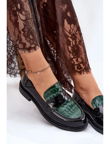 Dámské lakované kožené mokasíny Vinceza – zeleno-černé Dámské lakované kožené mokasíny Vinceza – zeleno-černé
