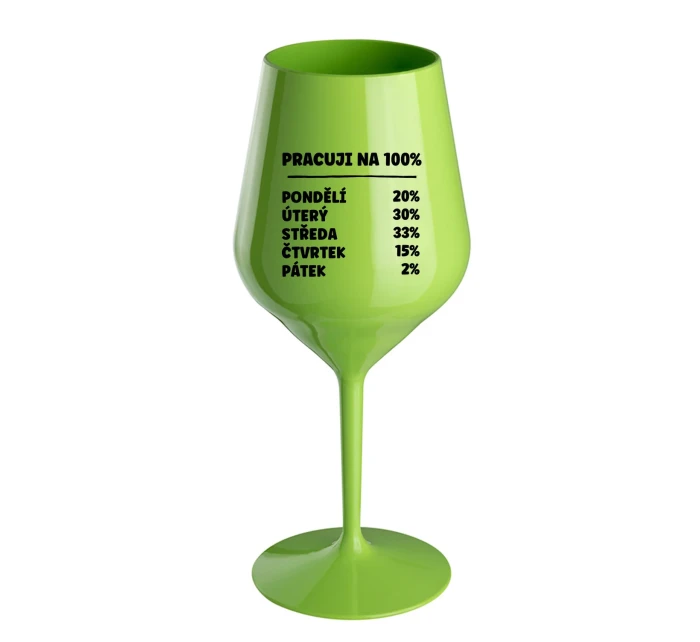 PRACUJI NA 100% - zelená nerozbitná sklenice na víno 470 ml PRACUJI NA 100% - zelená nerozbitná sklenice na víno 470 ml