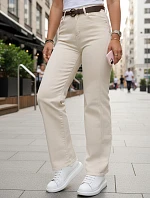 Dámské džíny s páskem a širokými nohavicemi v barvě ecru, FashionStreet UY3060