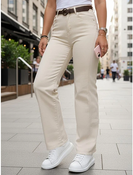 Jeansy damskie z paskiem i  beżowe model 22173053 - FashionStreet