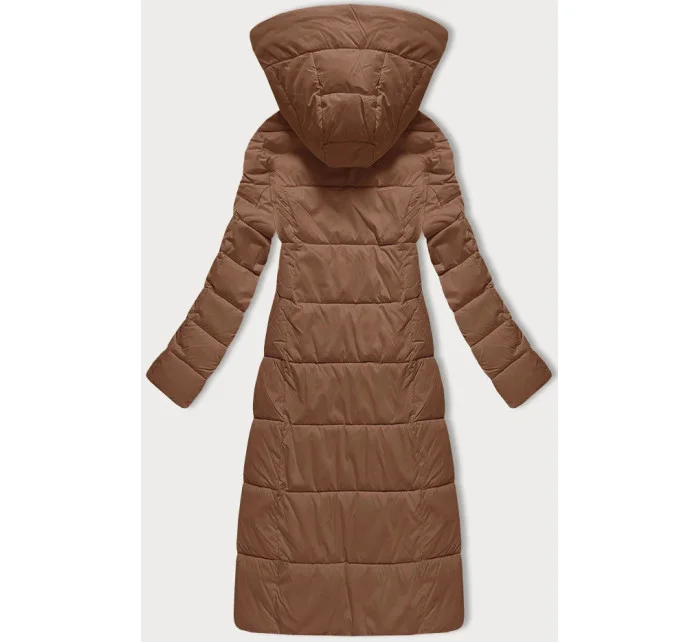Dlouhá dámská prošívaná zimní bunda ve velbloudí barvě Libland (7767)