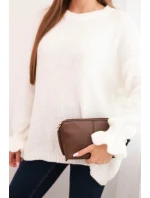 Dámský svetr s přídavkem mohéru a vlny volného střihu ecru Dámský svetr s přídavkem mohéru a vlny volného střihu ecru